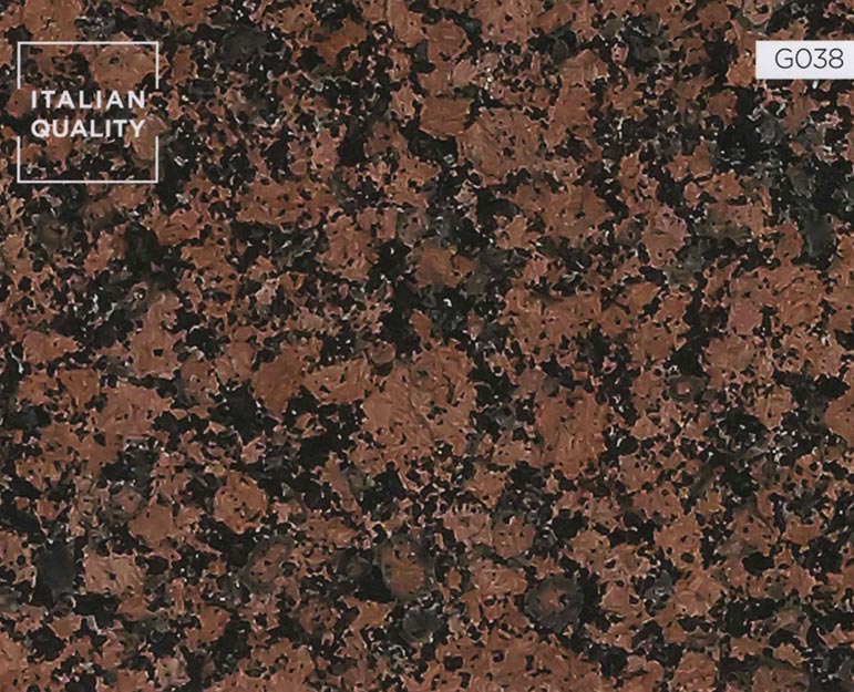 G038_Carmen-Red_Granite Carmen Red Granit ist ein grobkörniges Hartgestein mit weinrotem Untergrund und schwarzer Punktierung. Der aus Finnland stammende Granit überzeugt durch seine außergewöhnliche Farbgebung und seine individuell gestalteten Einschlüsse und Punktierungen.