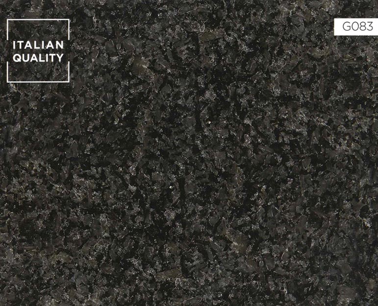 Der Nero Africa Impala Granit zeichnet sich durch seinen schwarzen Untergrund und die markante graue Punktierung aus. Der in Afrika abgebaute Naturstein zählt zur Art der Gabbro.