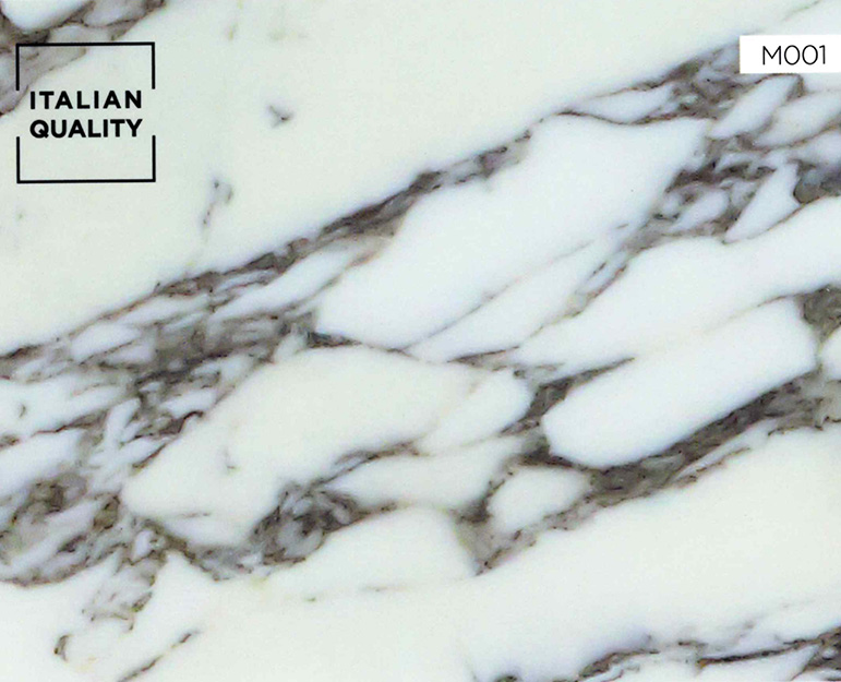 M001_Arabescato-Corchia_Marble Der Arabescato Corchia Marmor ist ein sehr eleganter Marmor mit elfenbeinweißem Hintergrund und den typischen wolkigen und abgerundeten grauen Adern.