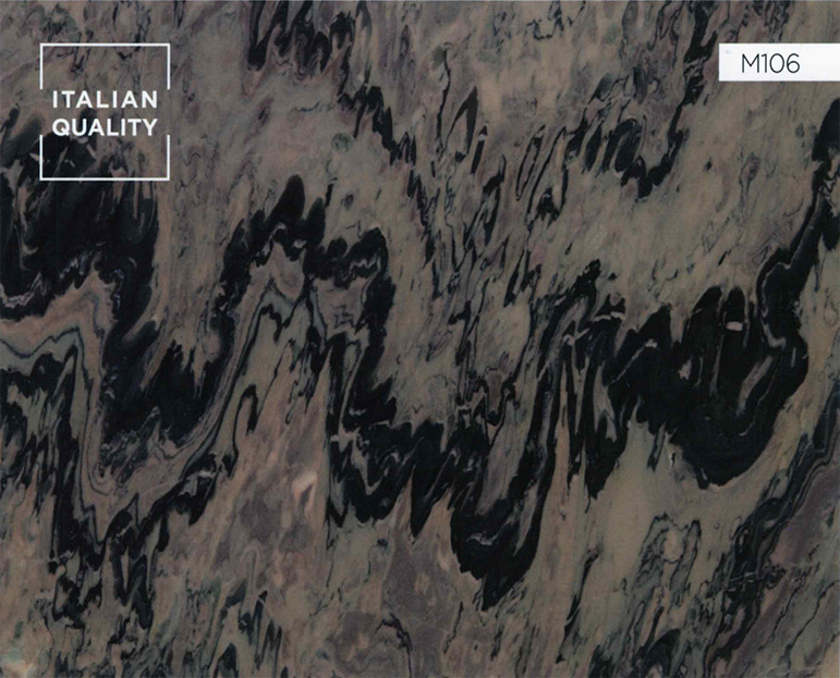 Der Mercury Brown Marmor ist ein dunkelbrauner Marmor mit besonders aktivem Muster, der zusätzlich mit Adern durchzogen ist. Ihre Dicke und Farbe können stark variieren.