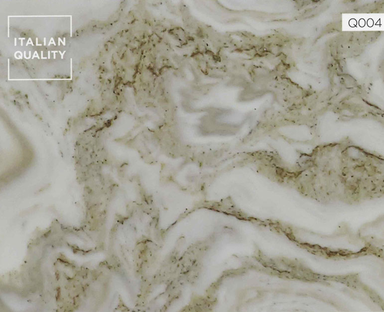 Q004_Avalanche_Soft-Quartzite Der Avalanche Soft Quartzit ist ein Naturstein mit einem hellgrauen Gesamtton. Die großen Platten sind von braunen Adern durchzogen, deren Form an die Wellen eines reißenden Flusses erinnert