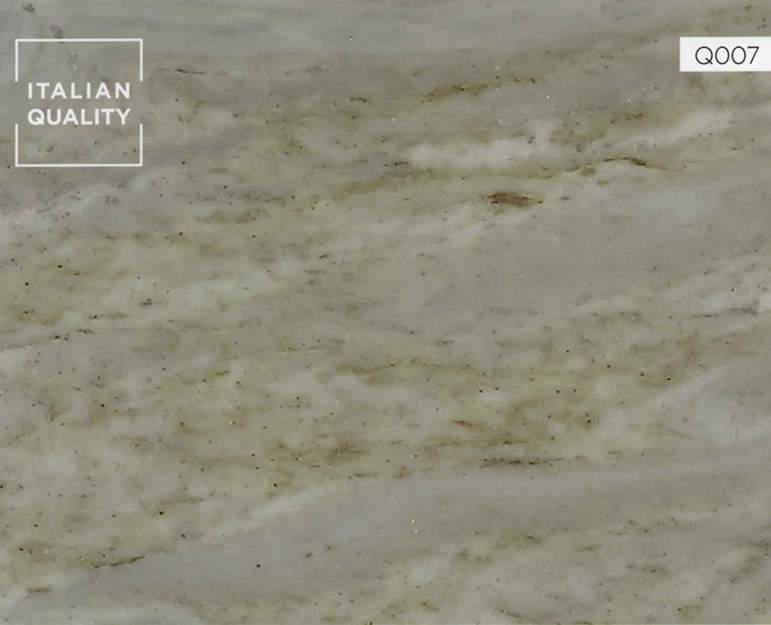 Q007_Coste-Dazur_Soft-Quartzite Der Cote D'Azur Soft Quarzit ist ein ständiger Blickfang, einer der dramatischsten und auffälligsten Steine, die wir führen. Cote D'Azur Soft Quarzit ist ein wahrhaft eleganter Stein mit einem hellgrauen Hintergrund mit dunkelgrauen Quarzadern und gelegentlichen Rot-, Gelb- und Blautönen.